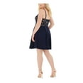 thumbnail image 2 of B DARLIN Womens Navy Lace Zippered Scuba Spaghetti Strap V Neck Short Party Fit + Flare Dress Plus 20W, 2 of 4