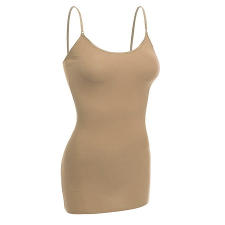 

Essential Basic Women Basic Built In Bra Spaghetti Strap Cami Top Tank - Khaki M