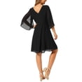 thumbnail image 3 of INSPIRE CHIC Women's Chiffon Dresses Flutter 3/4 Sleeve Crewneck Flowy Knee Length Dress Cocktail Party Wedding Outfits S Black, 3 of 6