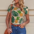 thumbnail image 6 of KLL Women 's Crew Neck Bodysuit Jumpsuits Pineapples Palm Leaves Print Short onesies Stretch T Shirts, 6 of 7