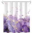 thumbnail image 3 of 4Pcs Purple Marble Shower Curtain Set, Abstract Lilac Gold Cracked Lines Modern Minimalist Bathroom Curtain with Rug, Toilet Lid Cover, Bath Mat, Luxury Aesthetic Shower Curtain with 12 Hooks, 3 of 4
