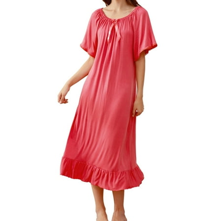 

Newway Women Nightgown Vintage Victorian Princess Nightdress Long Loungewear Short Sleeve Loose Sleepwear