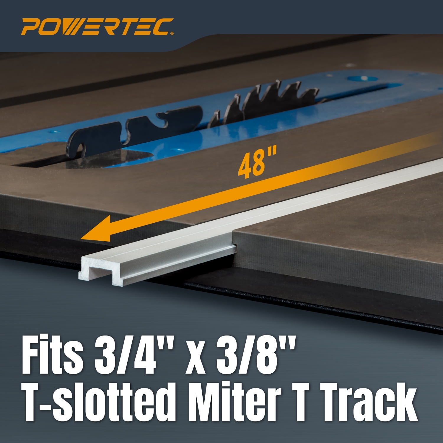 POWERTEC 48 inch Table Saw Miter T-Track Kit – Includes T-Bar, 5pcs T Knobs & 10pcs 5/16"-18, 2" Long Miter T Slot Bolts | Miter T Track Accessories for Table Saw & Router Table (72195N)