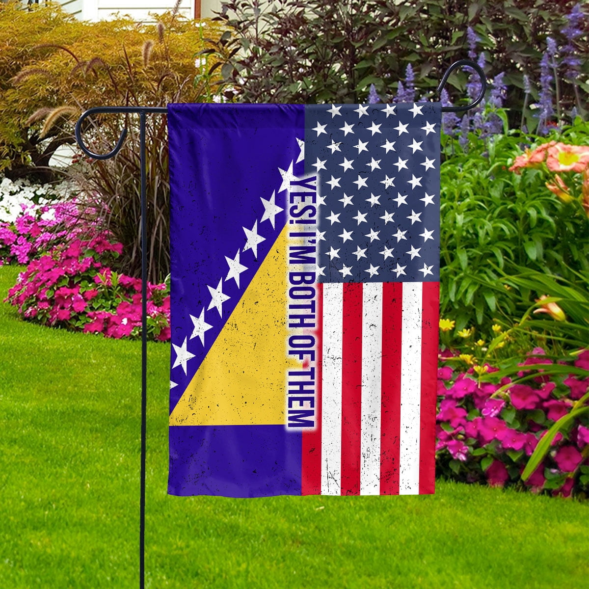 American Half Bosnia And Herzegovina Flag Bosnian Friendship U.S.A My Home My Blood House Flag, Double-Sided Decorative Outdoor Flag, Patriotic Polyester Yard Flag 29.5 x 39.5 in