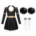 thumbnail image 4 of TiaoBug Kids Cheer Leader Costume Halloween Outfit Long Sleeve Cold Shoulder Cheerleading Dress A White&Black 12, 4 of 7