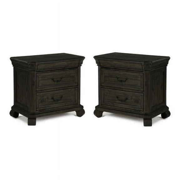 Home Square Traditional 3 Drawer Wood Nightstand Set in Peppercorn (Set of 2)