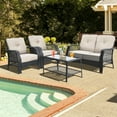 thumbnail image 4 of Patiojoy 4PCS Patio Rattan Furniture Set Outdoor Conversation Set w/Tempered Glass Coffee Table Beige, 4 of 10