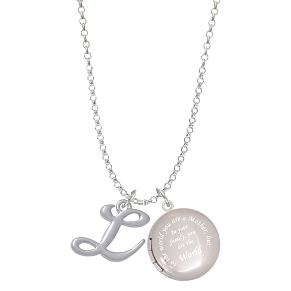 Delight Jewelry Silvertone Small Gelato Script Initial - L - To the World You are a Mother Locket Necklace