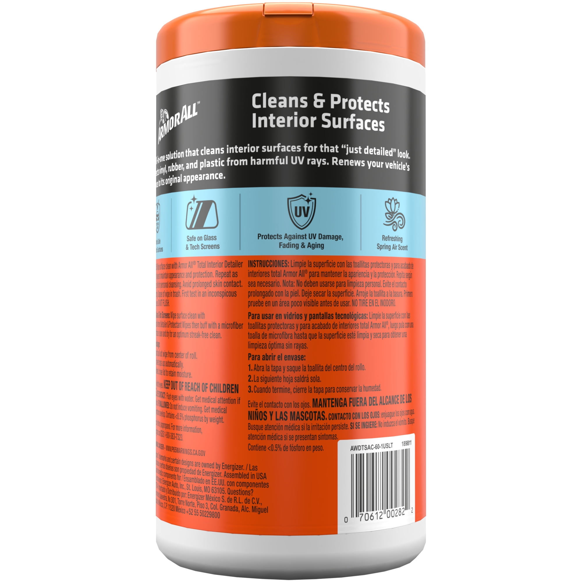 Armor All Total Interior Detailer and Protectant Wipes, 60 Count Canister