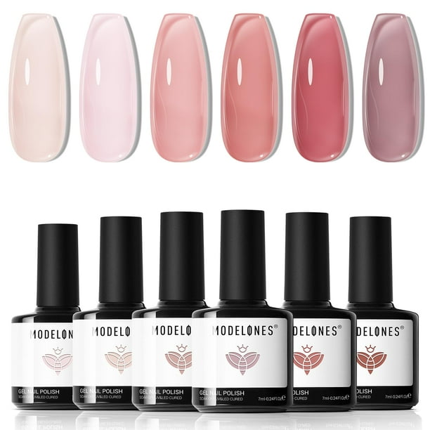 Set de esmaltes de uñas en gel Modelones Jelly 6 Colors Nude con lámpara