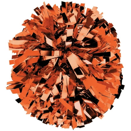 Chassé Metallic Cheerleading Poms - Shiny Metallic Cheer Pom with Baton Handle for Dance Sports Celebrations (Single, Orange)