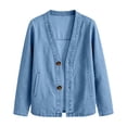 thumbnail image 5 of Dwellite Womens Classic Button Front Breathable Stretch Denim Jacket Relaxed Fit Lightweight Casual Long Sleeve Cardigan Coat Blue XL, 5 of 7