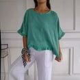 thumbnail image 4 of Alitao Shirts for Women Tshirts Shirts Womens Round Neck Ruffled Hem Mid Sleeve Cotton And Linen Top Linen Shirts Womens Tops Dressy Casual Green M, 4 of 5