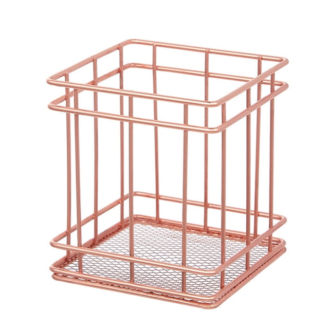 Toystoory Portalápices de Metal, organizador de oficina, escritorio, brocha de maquillaje hueca, cesta de moda multifuncional, suministros de Almacenamiento y organización del hogar oro rosa 4