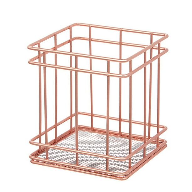 Toystoory Portalápices de Metal, organizador de oficina, escritorio, brocha de maquillaje hueca, cesta de moda multifuncional, suministros de Almacenamiento y organización del hogar oro rosa 4