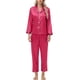 thumbnail image 4 of Women's imitation silk long-sleeved button pajamas two-piece loungewear set rose red XXL, 4 of 4