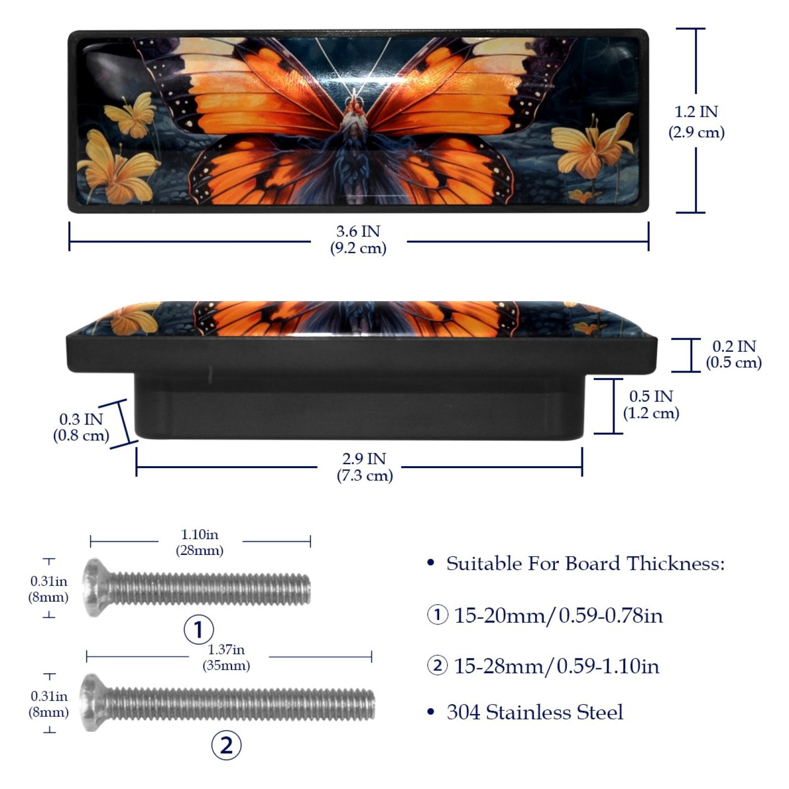 HemaKayy 4 Pack 3.6" Decorative Cabinet Pulls - Durable & Long-lasting | Easy Installation | Elegant & Stylish Decor for Home, Kitchen Bedroom Furniture Handles | Orange Butterfly Water Reflect