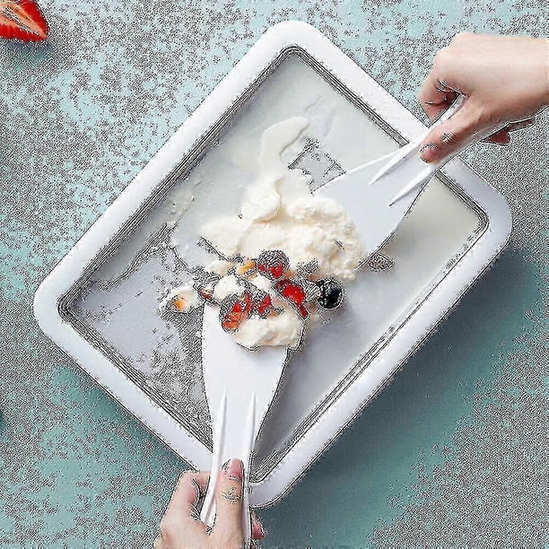 Instant Rolled Ice Cream Maker Pan Machine Frozen Yogurt Sorbet With 2 Spatulas