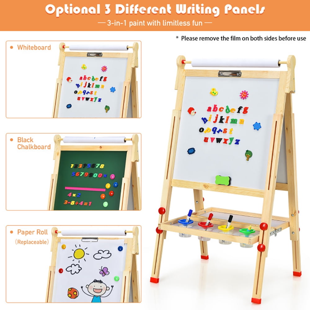 Barara King Kid's Art Easel, Drawing Easel,Kids Art Easel with Paper Roll Double-Sided Regulable Drawing Easel Plank