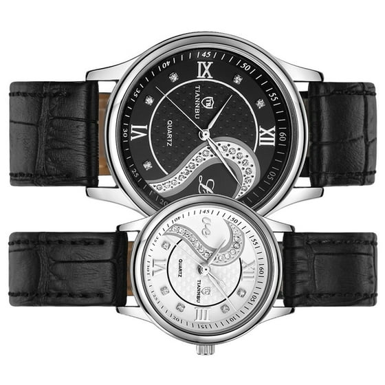 1 Pair Tiannbu Ultrathin Leather Romantic Fashion Couple Wrist Watches - Walmart.com