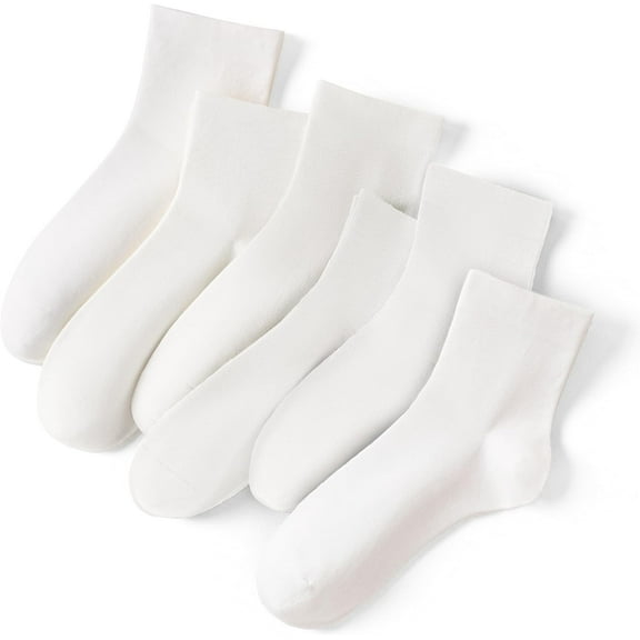 NANAhuang White Socks for Women Crew Soft Cotton Thin Casual Calf Socks 6 Pairs