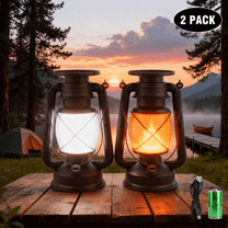 Homechoose Solar & USB-C Rechargeable LED Lanterns with Flame Effect, Set of 2, 1200mAh Battery, Timer & Light Sensor, Indoor/Outdoor Camping Lanterns