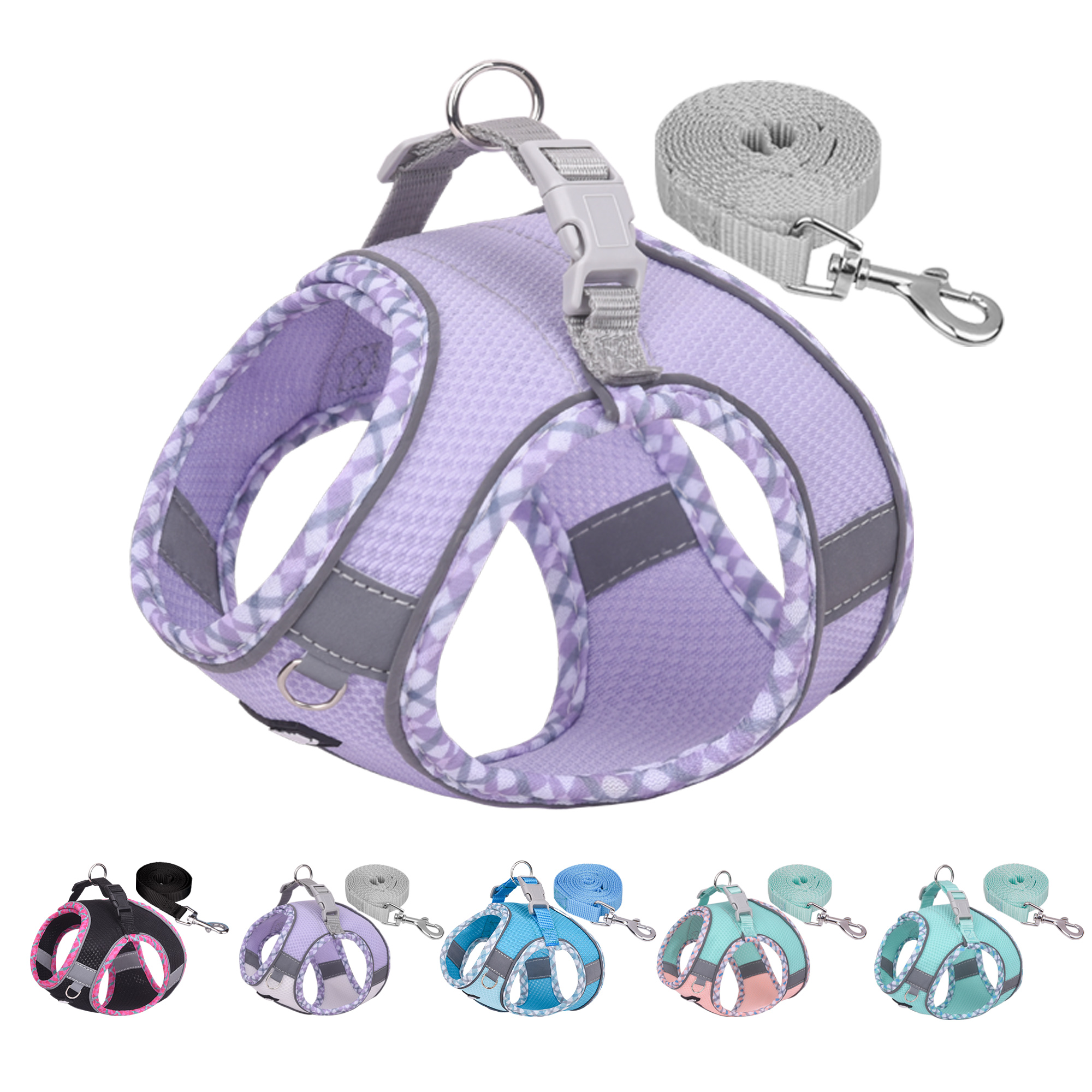 AIITLE Step-In Reflective Pet Harness & Leash, Purple XXXS photo 8