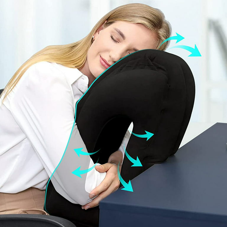 Inflatable Air Cushion Travel Pillow for Airplane Office Nap Rest Neck Head Chin Black, Size: 26