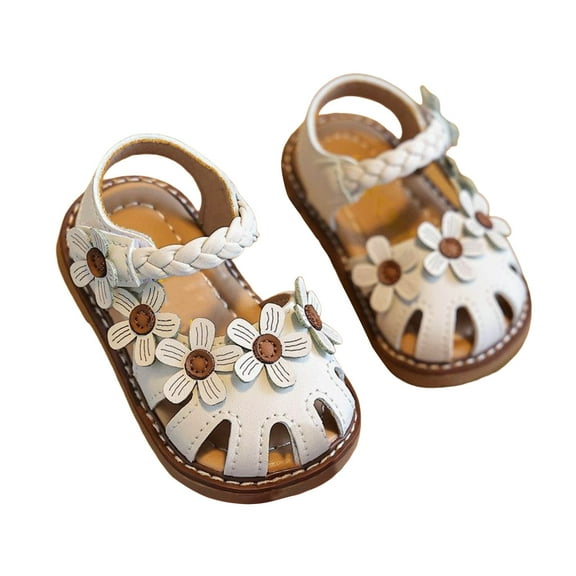 Mepaouo Baby Toddler Infant Girls Sandals Closed Toe Summer Beach Flower First Walker Crib Shoes Beige