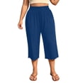 thumbnail image 5 of VBVC Women's Plus Wide Leg Capri Pants , Ladies' Scalloped Hem High Waist Cropped Pants , Summer Casual Loose Lounge Trousers For Women, Blue , L-5XL, 5 of 10