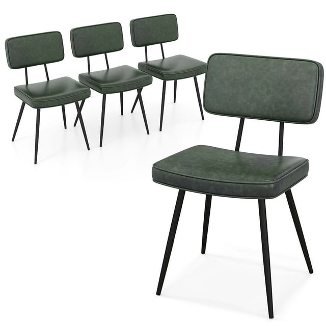 Gymax Dining Chairs Set of 4 w/ PU Leather Cover Filled Sponge Waterfall Seats Green
