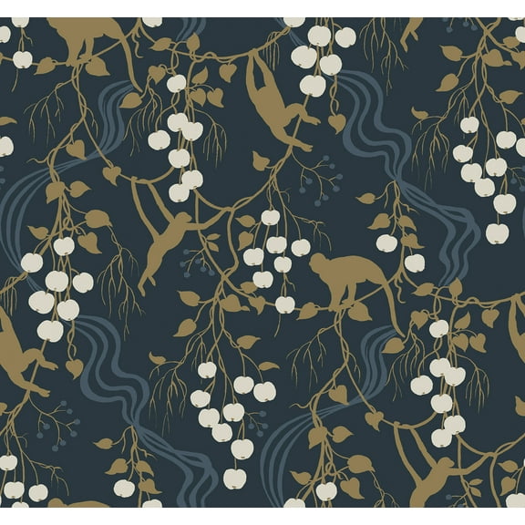 A-Street Prints Linden Navy Jungle Canopy Wallpaper