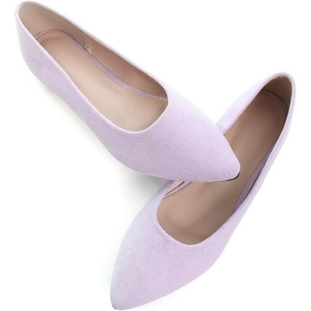 

Pfhytec LU Women s Pointed Toe Ballet Flats Suede Casual Walking Shoes Comfortable Easy Slip-ons