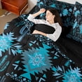 thumbnail image 4 of Manfei Black Cyan Aztec Bedding Comforter Set 7pcs for Women, Boho Tribal Abstract Ombre Queen Bedding Sets, Hippie Cactus Plant Reversible Queen Sheet Sets, Lightweight Room Decor, 4 of 7