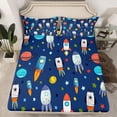 thumbnail image 2 of jejeloiu Watercolor Kawaii Rocket Queen Sheet Sets,Cartoon Stars Print Bed Set For Boys Men 4pcs, 2 of 7