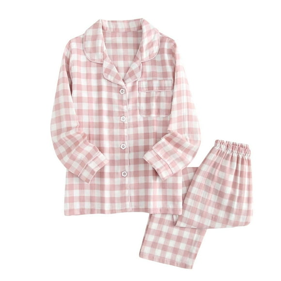 FAIWAD Womens Plaid Pajama Sets Long Sleeve Button Down Lapel Shirt with Pants Casual Soft Loungewear Set