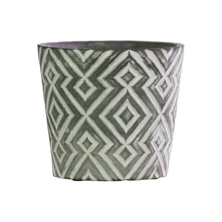 Terracotta Round Pot with Embossed Diamond Pattern Design Body & Tapered Bottom  Washed Gray