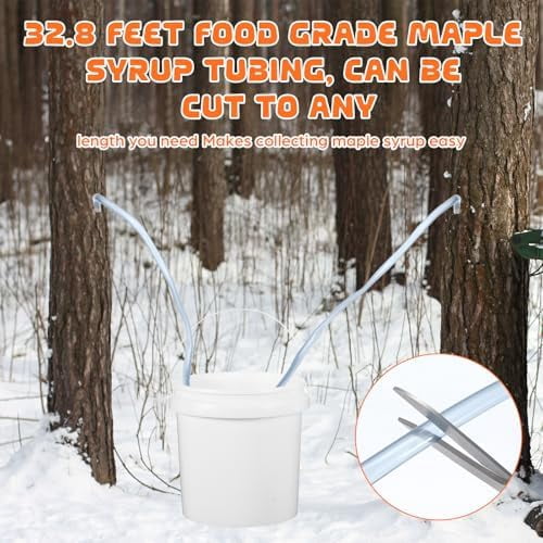 4 Sets Maple Syrup Tapping Kit Included 4 Buckets with Lid, 4 Metal Taps, 4 Filters, 1 Tube(32.8 Ft), 1 Tap & Drill Bit for Experts or Beginners Maple Birch Syrup Collection Supplies