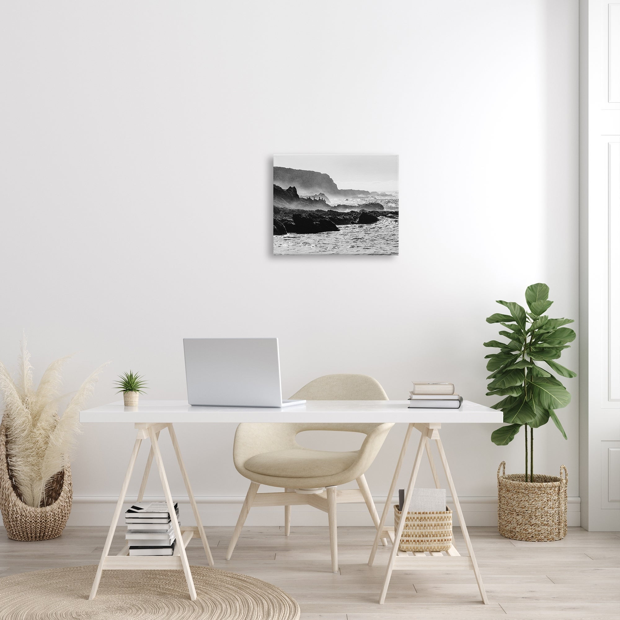 Stupell Industries Rocky Ocean Shoreline Waves Distant Birds Perched Photograph Gallery Wrapped Canvas Print Wall Art, Design by Steve Smith