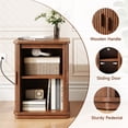 thumbnail image 5 of ONBRILL End Table with Charging Station, Square Side Table with Sliding Door & Storage, Mid-Century Modern Nightstand for Living Room, Bedroom, Walnut(1 Pc), 5 of 9
