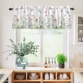 thumbnail image 5 of 3 Piece Kitchen Curtains and Valances Set Botanical Cafe Curtains 24 Inch Length Blue Pink Daisy Floral Watercolor White Valance & Tier Curtain for Living Room Bedroom Small Window 54"x18"+27"x24"*2, 5 of 6