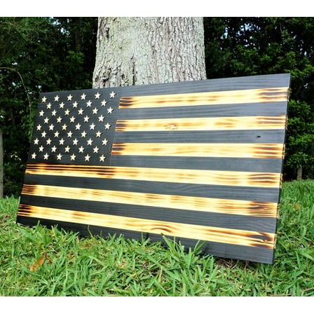 Wooden Rustic American Flag Handmade Black 36” x 19.5” Made in the US