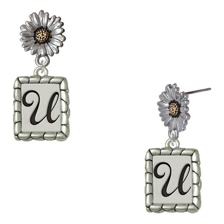 Delight Jewelry Silver-tone Pebble Border Initial – U – Two-tone Daisy Flower Post Earrings Delight Jewelry Silver-tone Pebble Border Initial – U – Two-tone Daisy Flower Post Earrings