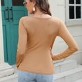 thumbnail image 2 of SWSMCLT Women's Long Sleeve Tshirt Fall Shirt Lightweight Blouse Slim Fit Home Ribbed Scoop Neck Spring Thin Comfy Khaki X-Large, 2 of 5