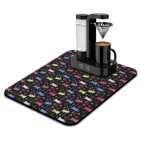 Adorable Cat-Themed Print Coffee Maker Mat - Funny Cat Illustration Absorbent Mat for Coffee Bars