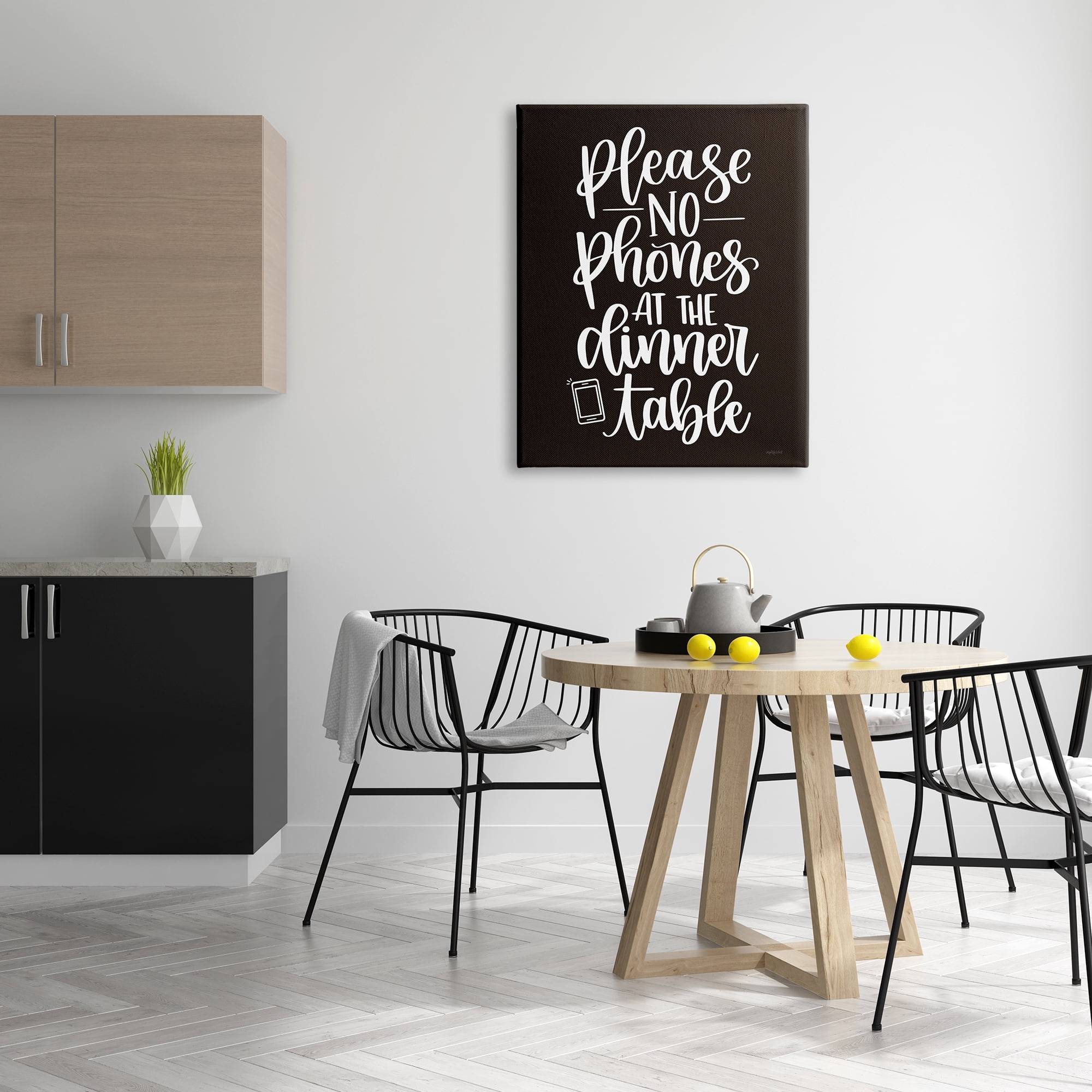 Stupell Industries No Phones Dinner Table Kitchen Rule Calligraphy Graphic Art Gallery Wrapped Canvas Print Wall Art, Design by Imperfect Dust