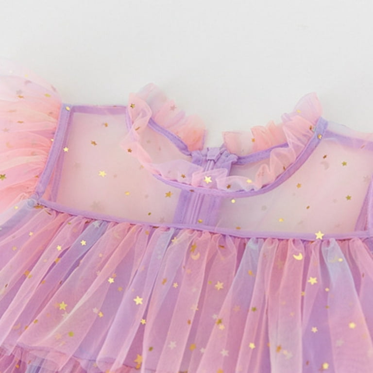 Gyratedream Toddler Baby Girl Tutu Tulle Princess Summer Ruffled Sleeve A-Line Dress Wedding Party Photoshoot Birthday Dresses for 5-6y Pink