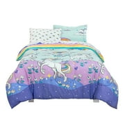 Full 7-Piece Comforter Set, Kidz Mix Magical Unicorn Super Soft Bed In A Bag With Reversible Rainbow Comforter