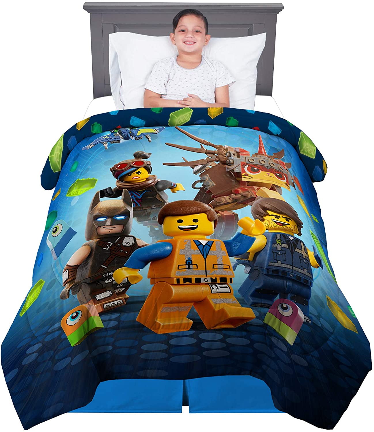 LEGO Movie 2 Kids Bedding Soft Microfiber Reversible Comforter Twin/Full Size 72” x 86” Blue 