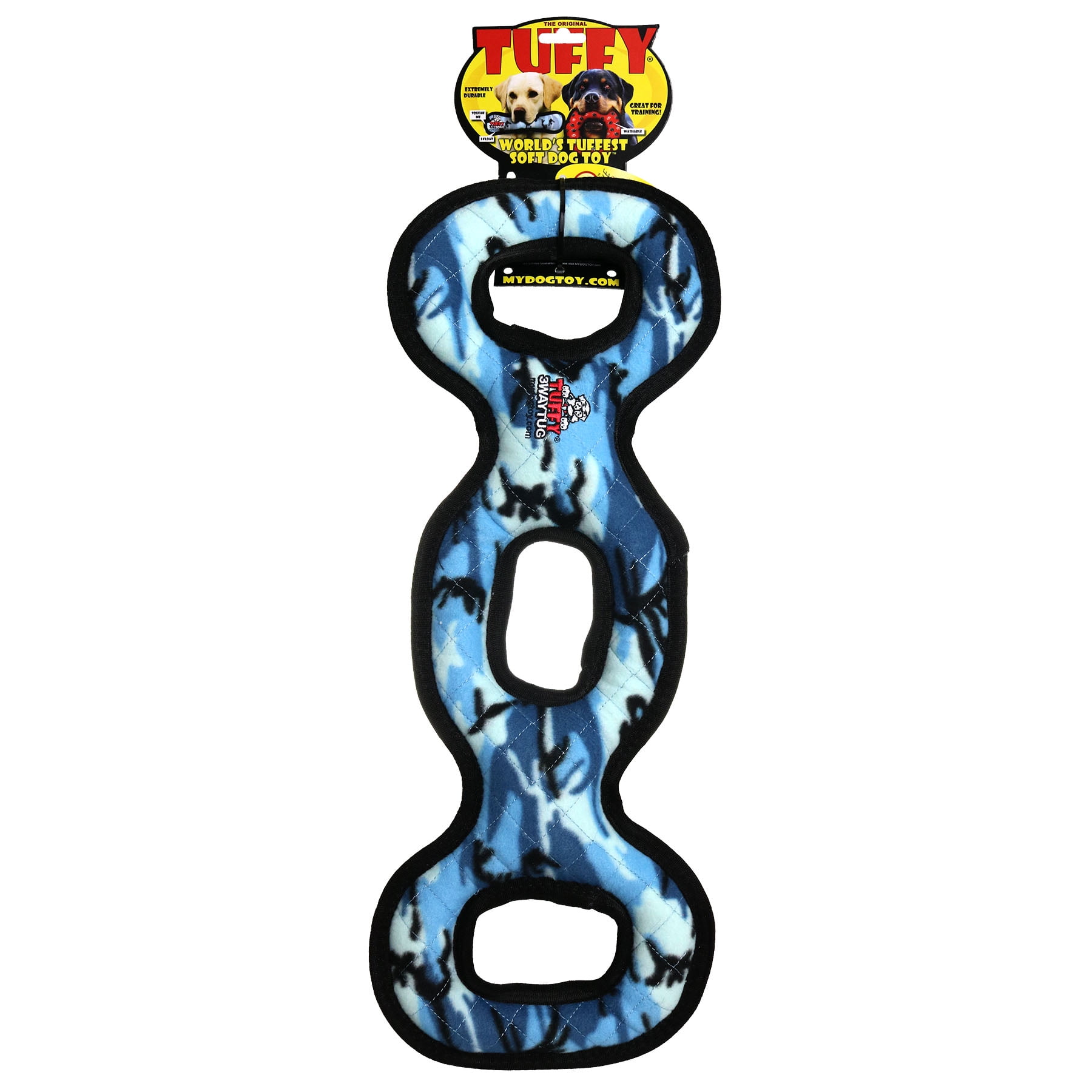 TUFFY® Ultimate 3WayTug Camo Blue, 2-Pack, Durable Plush Squeaky Dog Toys
